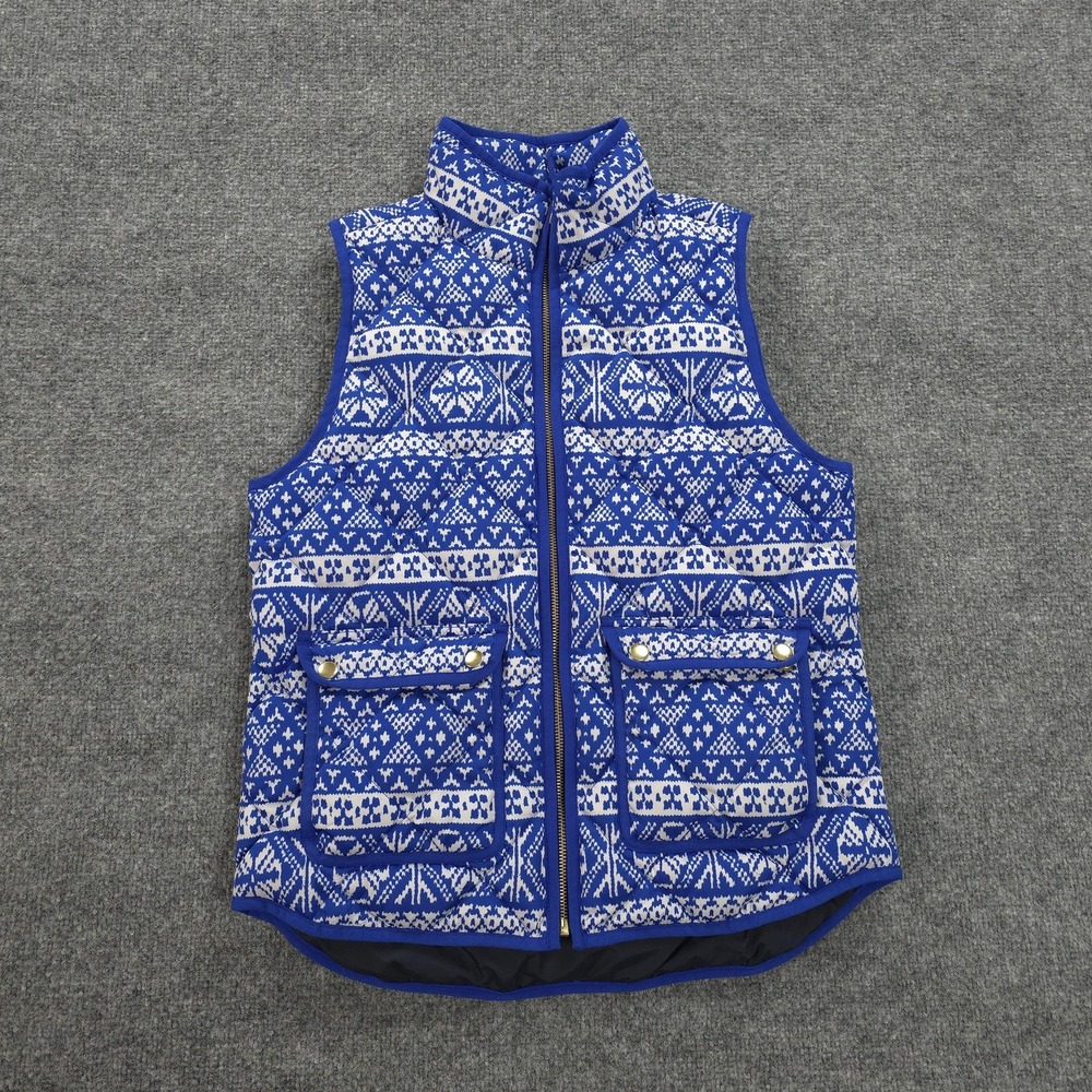 J Crew Vest Womens Small Blue fair Isle‎ Excursion Quilted Down Puffer Pockets
